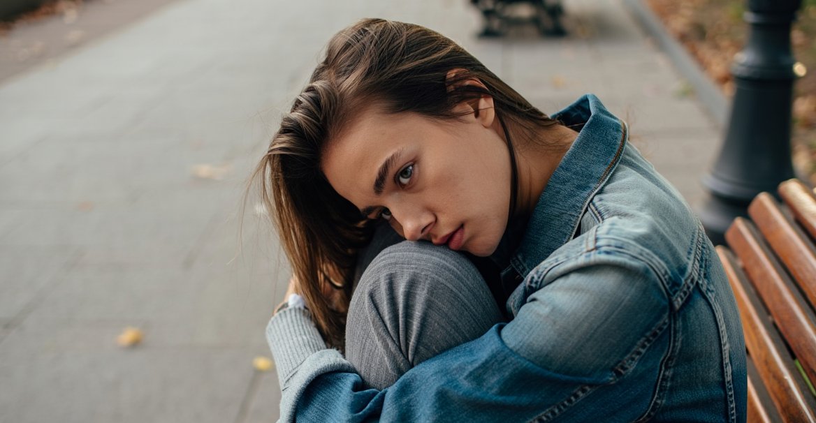 Девушка сидит на асфальте